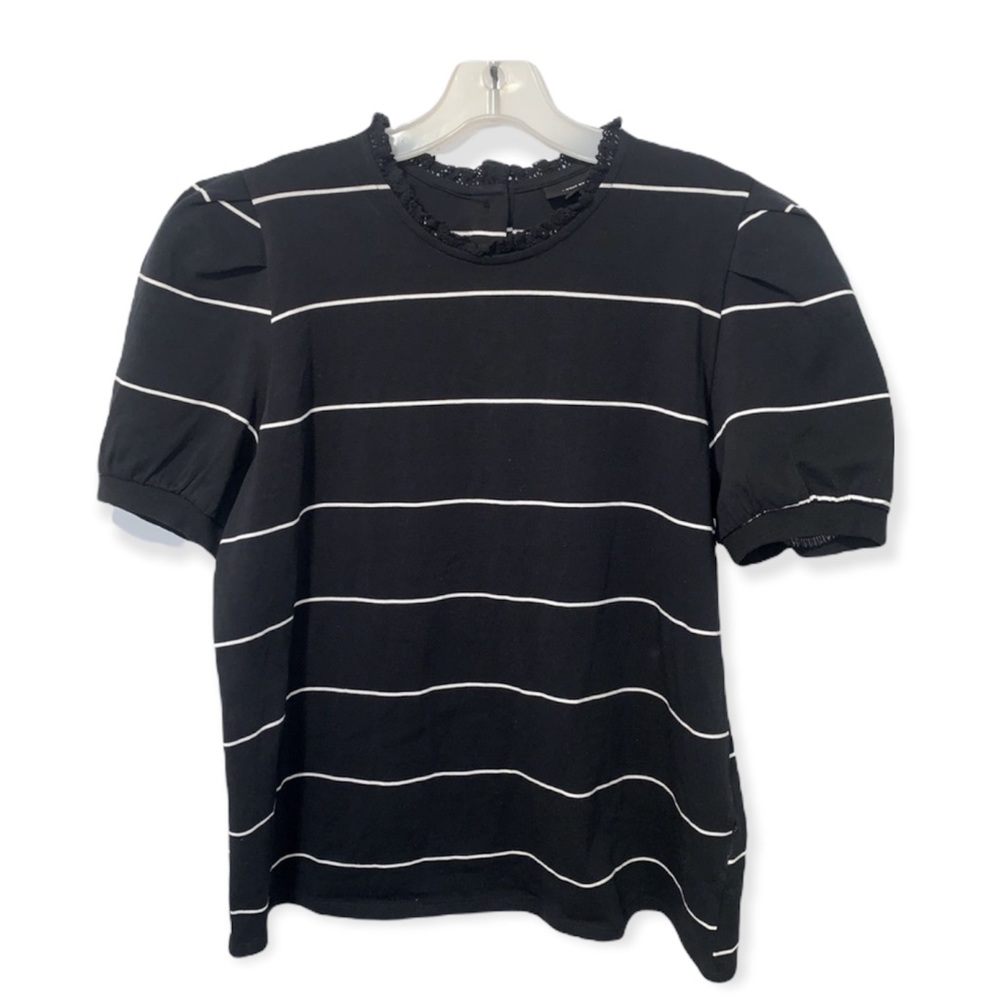 Who What Wear cotton black with white stripes lace neck detail size L